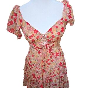 Floral Summer Dress - Red and Cream